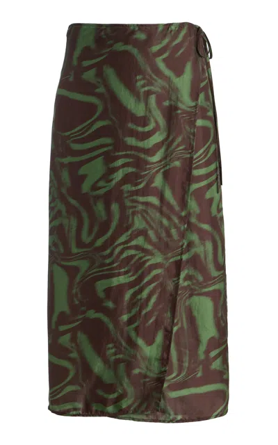 Chan Luu Printed Wrap Silk Midi Skirt In Green