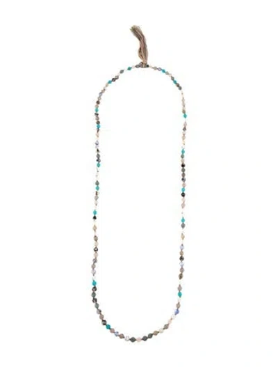Pre-owned Chan Luu Resin Beaded Tassel Pendant Necklace, 18.25" In Multicolor