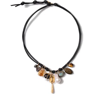 Chan Luu Romy Semiprecious Stone Charm Bracelet In Black