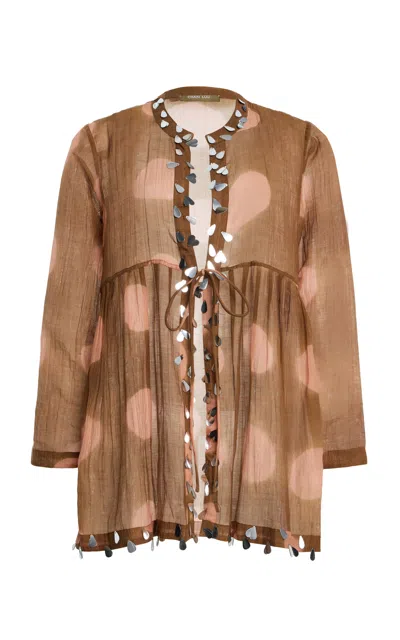 Chan Luu Sequin Drop Cotton-silk Top In Brown