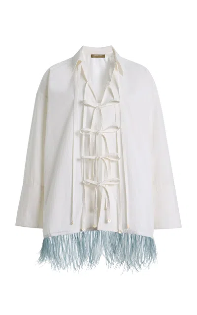 Chan Luu Shoelace Feather Cotton Shirt In Animal Print