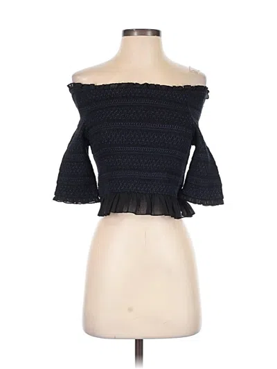 Pre-owned Chan Luu Short Sleeve Top Black Off The Shoulder Neckline Tops