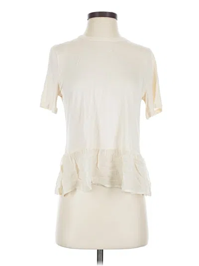Pre-owned Chan Luu Short Sleeve Top Ivory Mock Neckline Tops