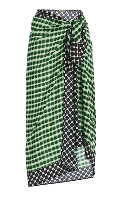 Chan Luu Silk Printed Sarong Midi Skirt In Green