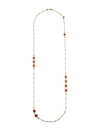 Pre-owned Chan Luu Stone & Bead Station Necklace, 42.5" In Orange