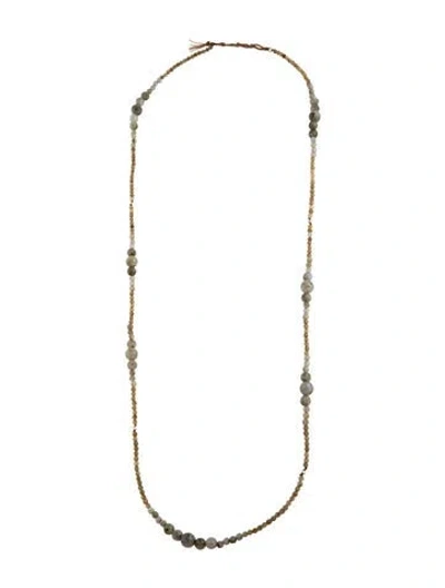 Pre-owned Chan Luu Stone & Cord Bead Strand Necklace, 34" In Brown/green