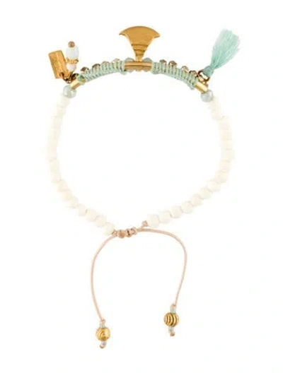 Pre-owned Chan Luu Stone & Tassel Bead Bracelet, 7" In Blue