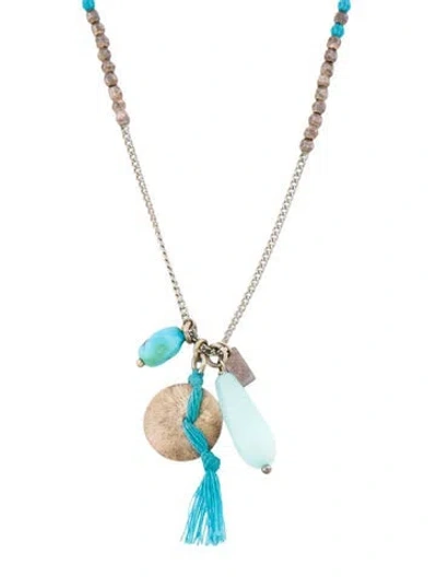 Pre-owned Chan Luu Stone, Bead, Y Tassel Pendant Necklace, 34" In Blue