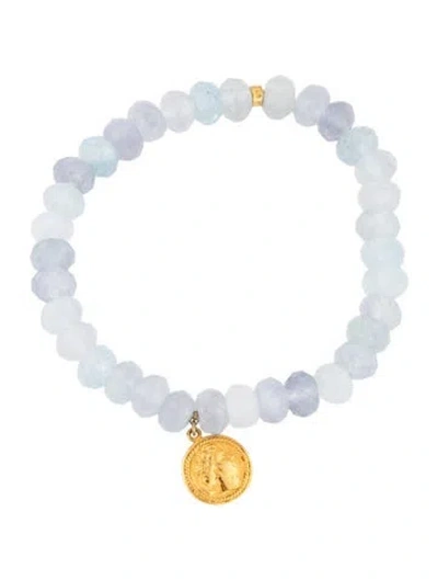 Pre-owned Chan Luu Stone Beaded Stretch Bangle Bracelet, 6.75" In Blue