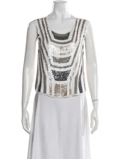 Pre-owned Chan Luu Striped Scoop Neck Top In White
