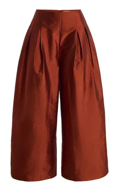 Chan Luu Techno Taffeta Ultra Wide Leg Trousers In Brown