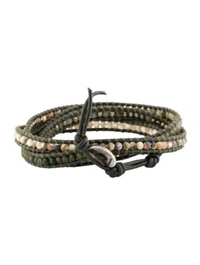 Pre-owned Chan Luu Thread & Leather Wrap Bracelet In Green