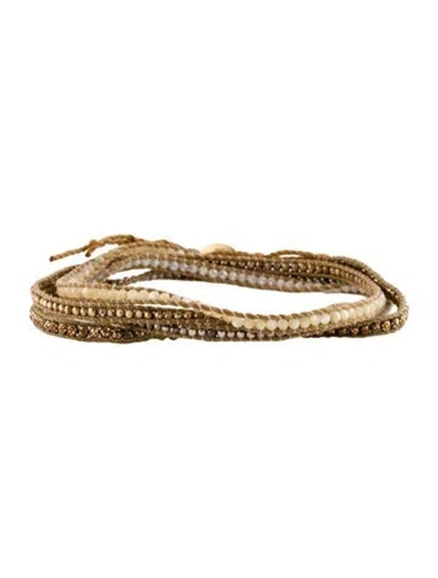 Pre-owned Chan Luu Thread, Bead, & Crystal Wrap Bracelet In Brown/white