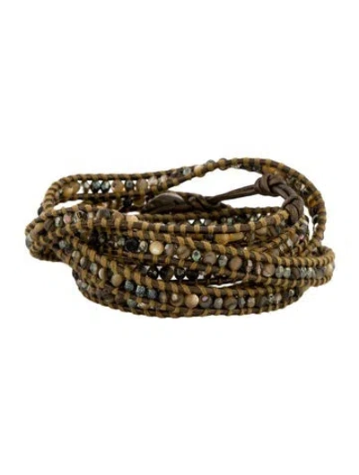 Pre-owned Chan Luu Thread, Bead, & Leather Wrap Bracelet In Brown