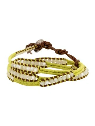Pre-owned Chan Luu Thread, Leather, & Bead Wrap Bracelet In Brown/yellow