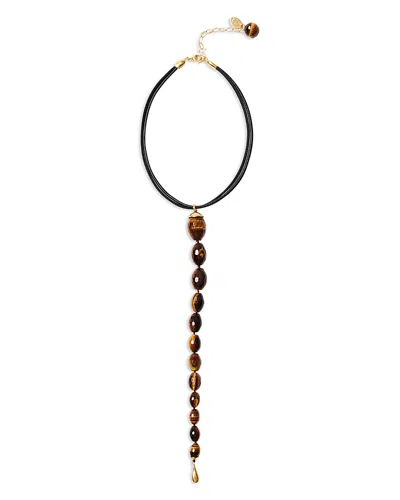 Chan Luu Tiger's Eye Multi Strand Leather Pendant Necklace, 15-19 In Brown