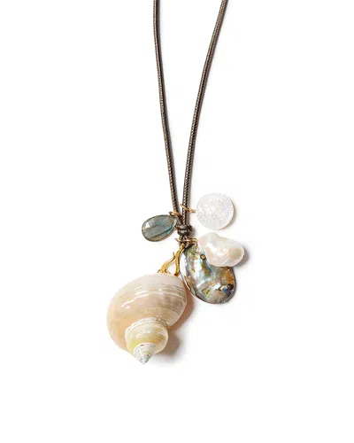 Chan Luu Turbo Shell & Multi Gemstone Leather Pendant Necklace, 42 In Neutral