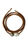 Chan Luu Vanya Leather Pearl Wrap Bracelet In Brown