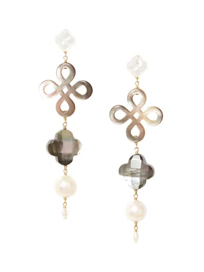 Chan Luu Women's 18k-gold-plated, Mother-of-pearl & Freshwater Pearl Clover Drop Earrings