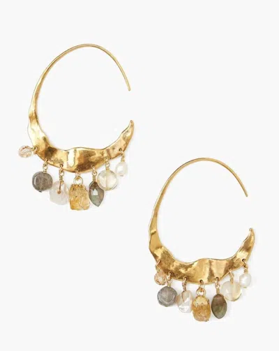Chan Luu Women's Crescent Earrings In Gold Pearl And Citrine Mix In Multi