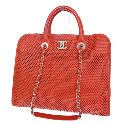 Pre-owned Chanel Deauville Red Leather Shoulder Bag ()