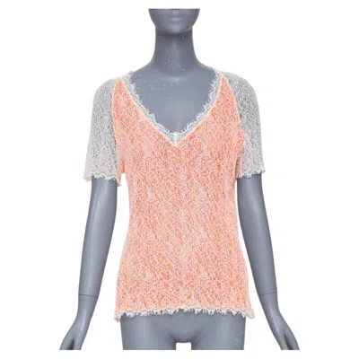 Pre-owned Chanel 00p Sheer Orange White Cotton Lace Layered Knitwear Top Fr46 Xl
