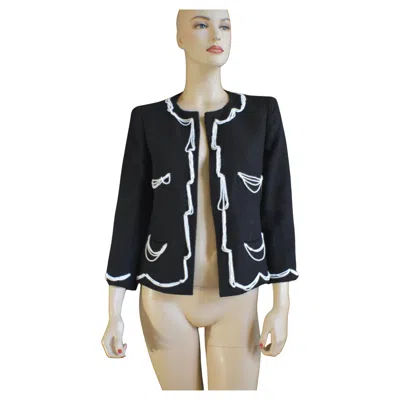 Pre-owned Chanel 03p Spring 2003 Bead Embellished Runway Jacket 38 In Black
