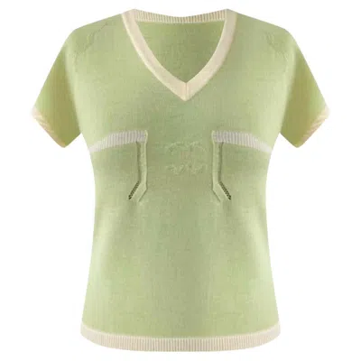 Pre-owned Chanel 04c 2004 Cruise Logo By Karl Lagerfeld Cashmere Light Green T -shirt