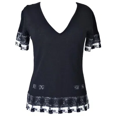 Pre-owned Chanel 05c Cashmere Top Fantasy Tweed Trim 42 / 8 Mint In Black