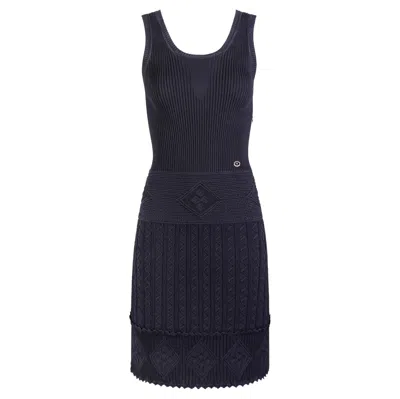 Pre-owned Chanel 07p Black Stretch Knit Crochet Classic Sleeveless Tank Shift Dress 38
