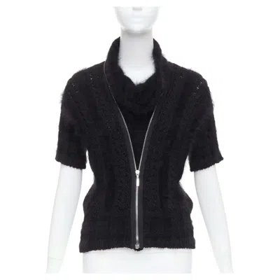 Pre-owned Chanel 08a Black Fluffy Angora Blend Cc Zip Layered Sweater Fr36 S