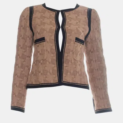Pre-owned Chanel 08a Woven Wool Round Neck Jacket In Brown