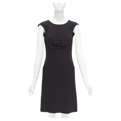 Pre-owned Chanel 08p Black 100% Silk Ruched Front Boned Waist Shift Dress Fr34 Xs