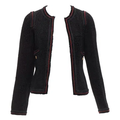 Pre-owned Chanel 09a Paris Moscow Black Tweed Leather Lined Cc Logo Jacket Fr34 Xs