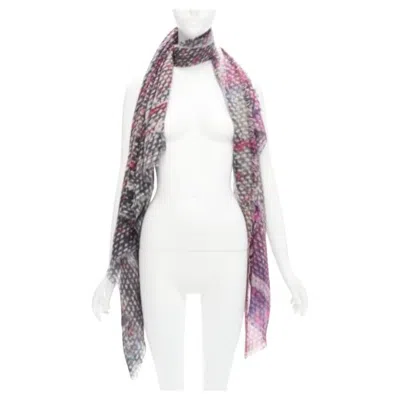 Pre-owned Chanel 100% Cashmere Purple Black Cc Oversized Tweed Texture Print Scarf