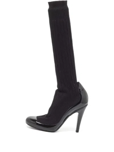 Pre-owned Chanel 100mm Sock-style Knee-high Pumps