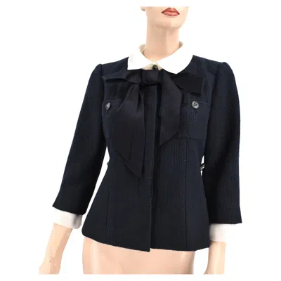 Pre-owned Chanel 10p Spring 2010 Runway Bow Jacket Blue 40 New