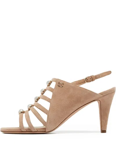 Pre-owned Chanel 110mm Pearl-embellished Heeled Sandals