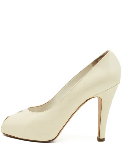 Pre-owned Chanel 115mm Cc Peep-toe Pumps In Neutral