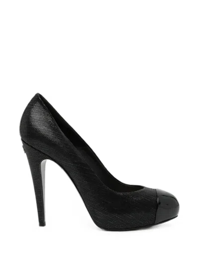 Pre-owned Chanel 120mm Cap-toe Metallic Pumps In Black