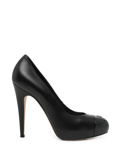Pre-owned Chanel 120mm Cc Cap-toe Pumps In Black