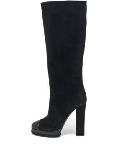 Pre-owned Chanel 130mm Suede Knee-high Platform Boots
