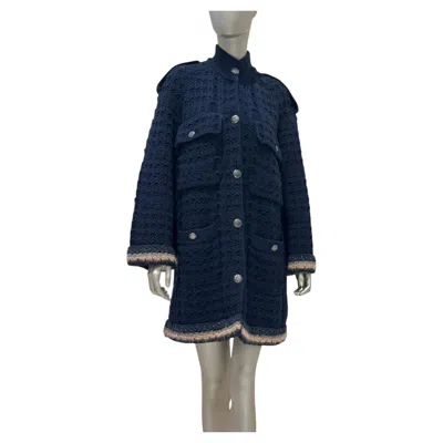 Pre-owned Chanel 13b Black Wool Cashmere Chunky Knit Sweater Coat Sz.38