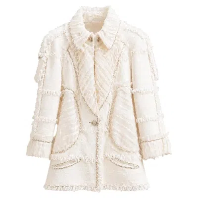 Pre-owned Chanel 13k$ Museum Rare Chain Trim Ecru Tweed Jacket 40 Fr In Brown