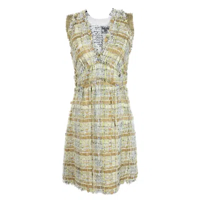 Pre-owned Chanel 13k$ New Ribbon Tweed Dress In Beige In Brown