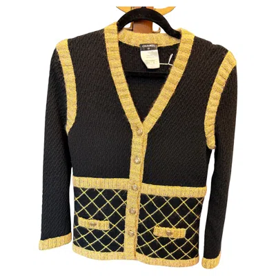 Pre-owned Chanel 15a Most Wanted Black Gold Camellia Button Sweater Cardigan Jacket Fr36
