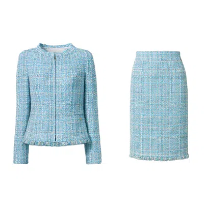 Pre-owned Chanel 15k$ Exquisite Turquoise Ribbon Tweed Suit 40 Fr In Blue