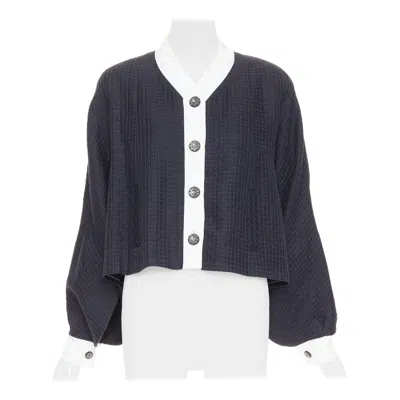 Pre-owned Chanel 16c Paris Seoul Runway Navy White Silk Cotton Hanbok Jacket Fr36 S