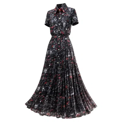Pre-owned Chanel 16k$ Black Silk Maxi Dress With Cc Logo Print 34 Fr