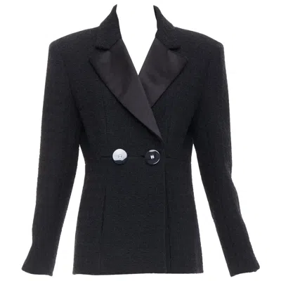 Pre-owned Chanel 17a Runway Paris Cosmopolite Black Tweed Double Breasted Tuxedo Jacket